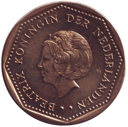 Монета 2,5 гульдена. 1990 год, Нидерландские Антильские острова. Монета 2,5 гульдена. 1990 год, Нидерландские Антильские острова.