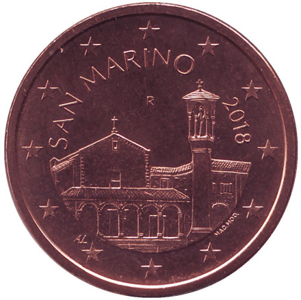 Монета 5 центов, 2018 год, Сан-Марино.