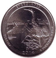 Монета 25 центов (D). 2014 год, США. Национальный парк Эверглейдс. Парк № 25. Монета 25 центов (D). 2014 год, США. Национальный парк Эверглейдс. Парк № 25.