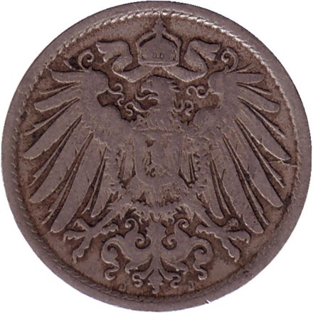 Монета 10 пфеннигов. 1899 год (J), Германская империя. Монета 10 пфеннигов. 1899 год (J), Германская империя.