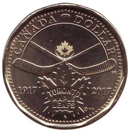 Монета 1 доллар. 2017 год, Канада. 100 лет хоккейному клубу "Торонто Мейпл Лифс". (Toronto Maple Leafs).