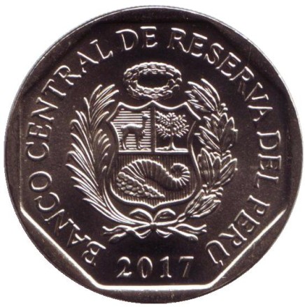 Монета 1 соль. 2017 год, Перу. Андский кондор. Фауна Перу.