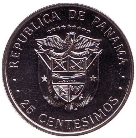 Монета 25 сентесимо. 1982 год, Панама. BU. Хусто Аросемена.