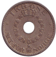 Монета 1 крона. 1937 год, Норвегия. Монета 1 крона. 1937 год, Норвегия.