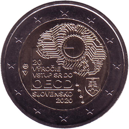 Монета 2 евро. 2020 год, Словакия. 20 лет вступлению Словакии в ОЭСР.