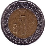 Монета 1 песо. 2007 год, Мексика. Монета 1 песо. 2007 год, Мексика.