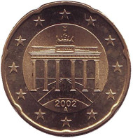 Монета 20 центов. 2002 год (A), Германия. Монета 20 центов. 2002 год (A), Германия.
