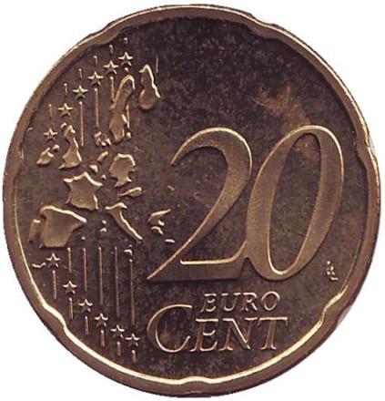 Монета 20 центов. 2002 год (A), Германия. Монета 20 центов. 2002 год (A), Германия.