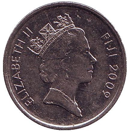 Монета 5 центов. 2009 год, Фиджи. Фиджийский барабан (лали). Монета 5 центов. 2009 год, Фиджи. Фиджийский барабан (лали).