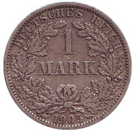 Монета 1 марка. 1905 год (A), Германская империя. Монета 1 марка. 1905 год (A), Германская империя.