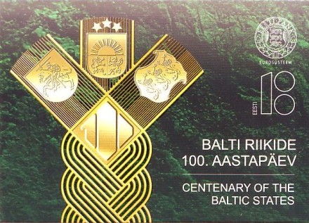 Монета 2 евро. 2018 год, Эстония. (в коинкарте) 100-летие независимости прибалтийских государств.
