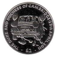 Монета 2 фунта. 2011 год, Британская территория в Индийском океане. Герцог и герцогиня Кембриджские. Бракосочетание принца Уильяма и Кейт Миддлтон. Монета 2 фунта. 2011 год, Британская территория в Индийском океане. Герцог и герцогиня Кембриджские. Бракосочетание принца Уильяма и Кейт Миддлтон.