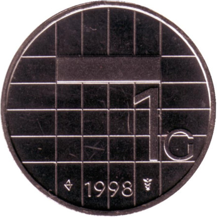 Монета 1 гульден. 1998 год, Нидерланды. BU.