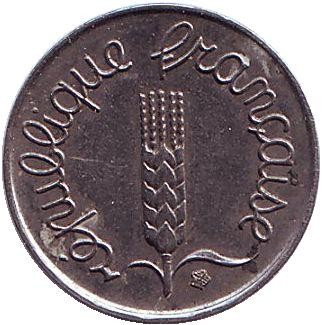 Монета 1 сантим. 1966 год, Франция.