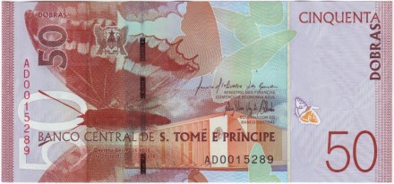 Банкнота 50 добр. 2016 год, Сан-Томе и Принсипи. Банкнота 50 добр. 2016 год, Сан-Томе и Принсипи.