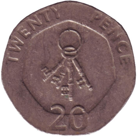 Монета 20 пенсов. 2005 год, Гибралтар. 4 ключа.