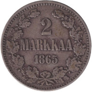 Монета 2 марки. 1865 год, Великое княжество Финляндское. Монета 2 марки. 1865 год, Великое княжество Финляндское.