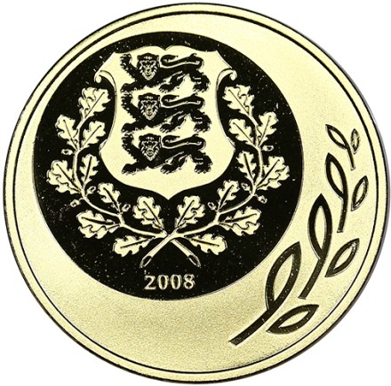 90-летие Эстонской Республики. Мельница. Золотая монета 50 крон. 2008 год, Эстония.