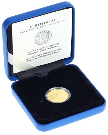 90-летие Эстонской Республики. Мельница. Золотая монета 50 крон. 2008 год, Эстония.