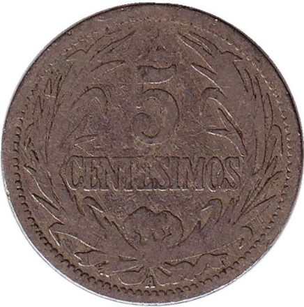 Монета 5 сентесимо. 1909 год, Уругвай.
