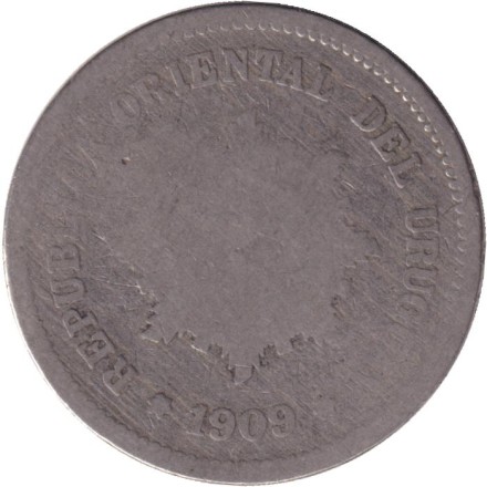 Монета 5 сентесимо. 1909 год, Уругвай.
