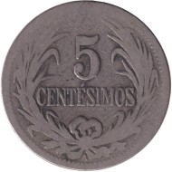 Монета 5 сентесимо. 1909 год, Уругвай. Монета 5 сентесимо. 1909 год, Уругвай.