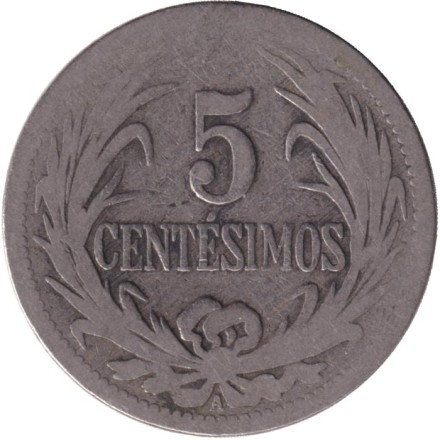 Монета 5 сентесимо. 1909 год, Уругвай.