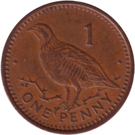 Монета 1 пенни, 1988 год, Гибралтар. (AF) Берберская куропатка.