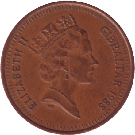 Монета 1 пенни. 1988 год, Гибралтар. Берберская куропатка. (AF). Монета 1 пенни. 1988 год, Гибралтар. Берберская куропатка. (AF).