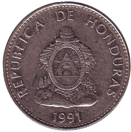 Монета 50 сентаво. 1991 год, Гондурас.