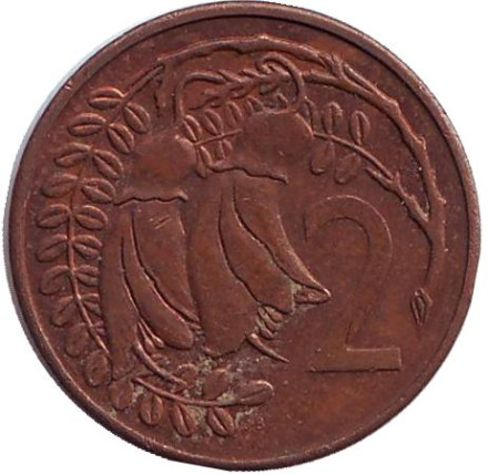 Монета 2 цента. 1983 год, Новая Зеландия. Из обращения. Цветки куаваи.