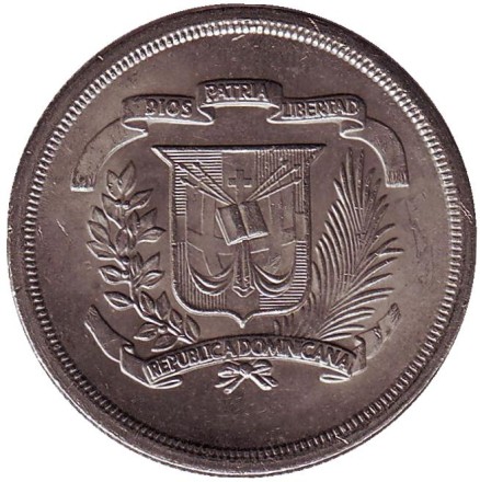 Монета 1/2 песо. 1981 год, Доминиканская Республика. Пабло Дуарте. Монета 1/2 песо. 1981 год, Доминиканская Республика. Пабло Дуарте.
