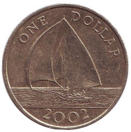 Монета 1 доллар. 2002 год, Бермудские острова. Парусник. Монета 1 доллар. 2002 год, Бермудские острова. Парусник.