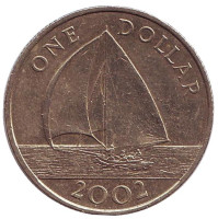 Парусник. Монета 1 доллар. 2002 год, Бермудские острова.