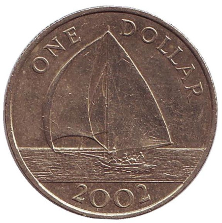 Монета 1 доллар. 2002 год, Бермудские острова. Парусник.