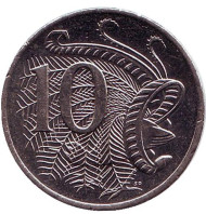 Монета 10 центов. 2007 год, Австралия. Лирохвост. Монета 10 центов. 2007 год, Австралия. Лирохвост.