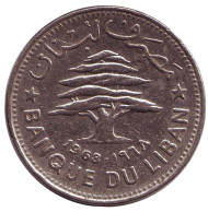 Монета 50 пиастров. 1968 год. Ливан. Кедр.