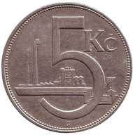 Монета 5 крон. 1938 год, Чехословакия. Монета 5 крон. 1938 год, Чехословакия.