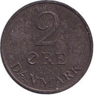 Монета 2 эре. 1968 год, Дания. Монета 2 эре. 1968 год, Дания.