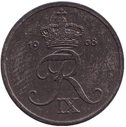 Монета 2 эре. 1968 год, Дания.