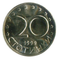 Монета 20 стотинок. 1999 год, Болгария. UNC. Монета 20 стотинок. 1999 год, Болгария. UNC.