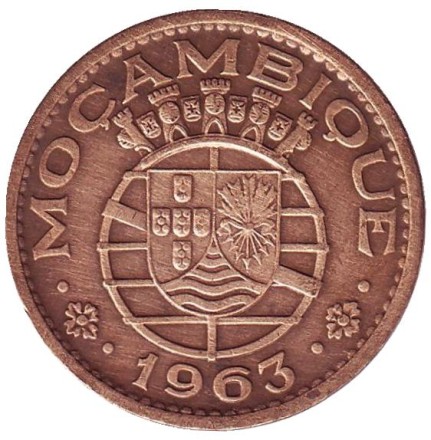 Монета 1 эскудо. 1963 год, Мозамбик в составе Португалии. Монета 1 эскудо. 1963 год, Мозамбик в составе Португалии.