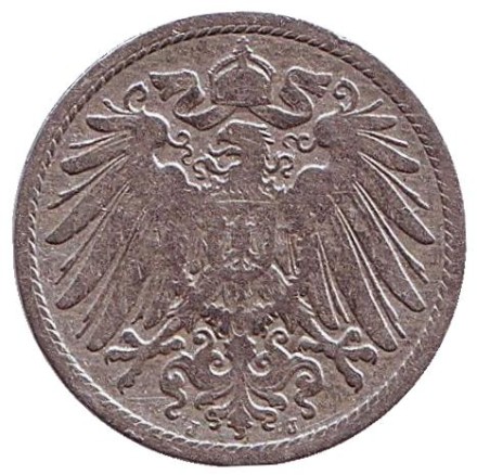 Монета 10 пфеннигов. 1893 год (J), Германская империя. Монета 10 пфеннигов. 1893 год (J), Германская империя.