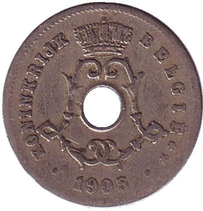 Монета 5 сантимов. 1905 год, Бельгия. (Belgie)
