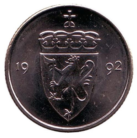 Монета 50 эре. 1992 год, Норвегия. UNC.