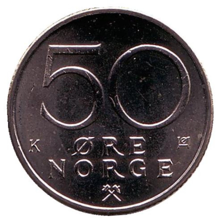 Монета 50 эре. 1992 год, Норвегия. UNC.