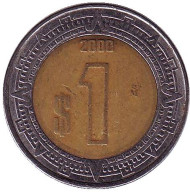 Монета 1 песо. 2000 год, Мексика. Монета 1 песо. 2000 год, Мексика.