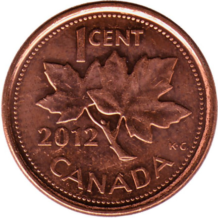Монета 1 цент. 2012 год, Канада. (Магнитная).
