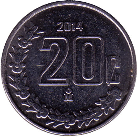 Монета 20 сентаво. 2014 год, Мексика.