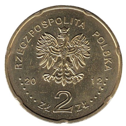 Монета 2 злотых, 2012 год, Польша. Юбилей польского радио «Тройка».